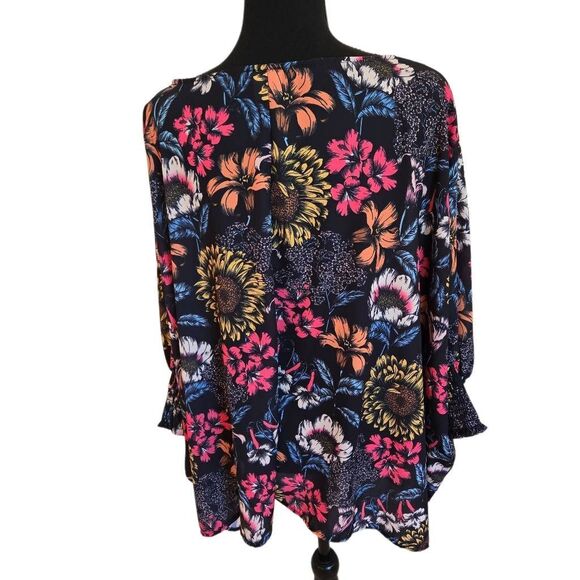 Zig Zag Stripe Womens Blue Pink Floral Polyester Top One Size - Picture 3 of 10